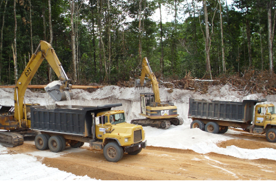 CAT dump trucks and excavators